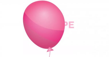 Pembe kurdele logosu ve umut mesajı üzerinde uçan pembe balon animasyonu. Göğüs kanseri pozitif farkındalık kampanyası konsepti dijital olarak üretildi.