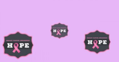 Beyaz arka planda birden fazla pembe kurdele logosu ve umut mesajı görünüyor. Göğüs kanseri pozitif farkındalık kampanyası konsepti dijital olarak üretildi.