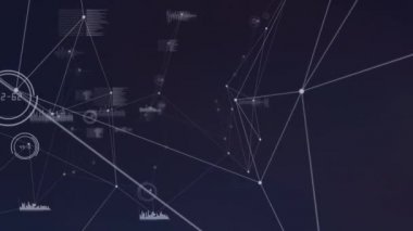 Siyah arkaplana karşı bağlantı ağı ve veri işleme ağının dijital animasyonu. küresel ağ ve teknoloji kavramı
