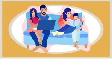 Kırmızı arka planda kucaklaşan aile kompozisyonu. Mutlu aile, sevgi ve destek konsepti dijital olarak oluşturulmuş imaj.