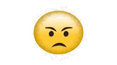 Öfkeli emojinin etrafında dönen bağlantı ağının canlandırması, beyaz arka planda. küresel sosyal medya ve iletişim konsepti dijital olarak oluşturulmuş video.