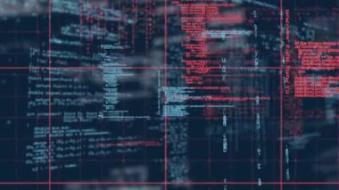 Mavi arkaplan ile ağ üzerinden veri işleme dijital animasyonu. bilgisayar arayüzü ve teknoloji kavramı