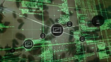 Gri arkaplandaki çoklu covid-19 hücrelerine karşı dijital simge ve veri işleme ağı. Coronavirus covid-19 salgın konsepti