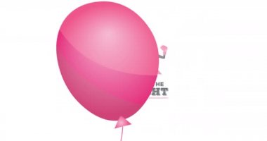 Pembe kurdele logosu ve göğüs kanseri metninin üzerinde uçan pembe balonun animasyonu. Göğüs kanseri pozitif farkındalık kampanyası konsepti dijital olarak üretildi.