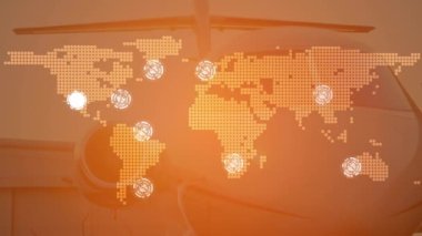 Dünya haritası ve uçak üzerindeki bağlantı ağının animasyonu. küresel iş, seyahat ve bağlantılar dijital olarak oluşturulmuş video.