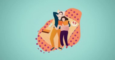 Yeşil arka planda kucaklaşan çift kompozisyonu. Mutlu aile, sevgi ve destek konsepti dijital olarak oluşturulmuş imaj.