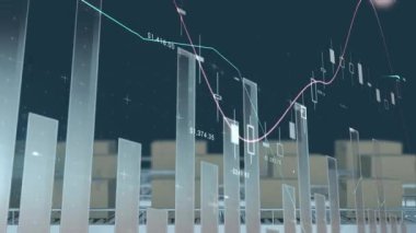 İstatistiksel veri işleme, mavi arkaplana karşı taşıyıcı banttaki birden fazla kutu ile karşılaştırılıyor. lojistik ve ulaşım sektörü kavramı