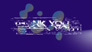 Renkli lekeler üzerinden yazılan teşekkür mesajının animasyonu ve mavi arka planda el sallaması. Video oyunu, eğlence ve dijital arayüz kavramı dijital olarak oluşturuldu.