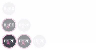 Beyaz arka planda birden fazla pembe kurdele logosu ve umut mesajı görünüyor. Göğüs kanseri pozitif farkındalık kampanyası konsepti dijital olarak üretildi.