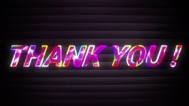 Siyah arkaplandaki teşekkür metninin animasyonu. Video oyunu, eğlence ve dijital arayüz kavramı dijital olarak oluşturuldu.