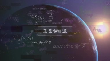 Dünya üzerinde covid 19 veri işleme animasyonu. küresel covid 19 salgın konsepti dijital olarak oluşturulmuş video.