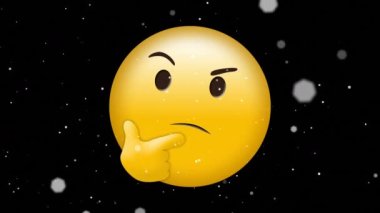 Siyah arkaplanda, düşünce emojisi üzerinde hareket eden beyaz ışık lekelerinin animasyonu. küresel sosyal medya ve iletişim konsepti dijital olarak oluşturulmuş video.