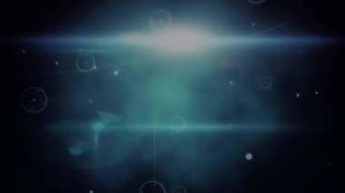 Bağlantılar ağının dijital animasyonu ve mavi arka planda ışık lekeleri. küresel ağ ve teknoloji kavramı