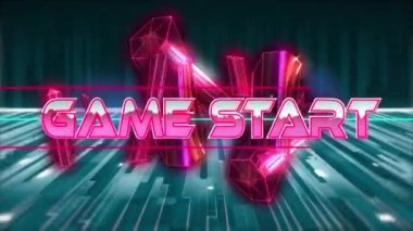 Oyunun animasyonu pembe bloklar ve ışık yolları üzerinde pembe metalik harflerle metne başlıyor. Video oyunu, eğlence ve dijital arayüz kavramı dijital olarak oluşturuldu.