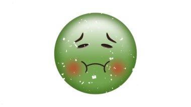 Düşen konfeti üzerine hasta emoji ikonu animasyonu. küresel sosyal medya ve iletişim konsepti dijital olarak oluşturulmuş video.