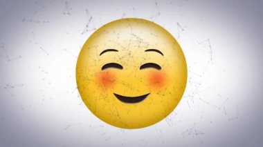 Beyaz arka plandaki bağlantı ağları üzerinden mutlu emoji simgesinin animasyonu. küresel sosyal medya ve iletişim konsepti dijital olarak oluşturulmuş video.
