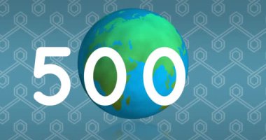 Mavi zemin üzerindeki pürüzsüz desen tasarımına karşı dönen dünya üzerindeki sayı artıyor. küresel ağ ve teknoloji kavramı