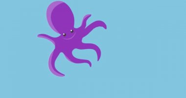 Animation of purple octopus moving on blue background. nature, tropical fish, summer and holiday concept digitally generated video.