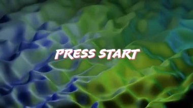 Renkli sıvı arkaplan üzerinden başlat metninin canlandırması. Video oyunu, dijital arayüz, iletişim ve eğlence konsepti dijital olarak oluşturuldu.