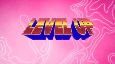 Metin seviyesinin yükselmesi, dış hatlar üzerinde, pembe üzerinde. Video oyunu, eğlence ve dijital arayüz kavramı dijital olarak oluşturuldu.