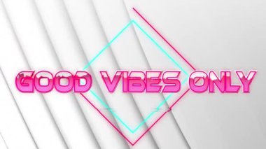 İyi titreşimlerin animasyonu sadece neon çizgiler üzerinde pembe metalik harflerle yazılır. Video oyunu, eğlence ve dijital arayüz kavramı dijital olarak oluşturuldu.