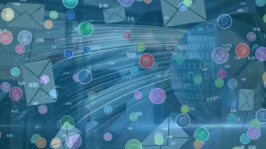 Telefon kulaklığı kullanan iş adamlarının simgeleriyle bağlantı ağının animasyonu. küresel iş, bağlantılar, dijital arayüz ve teknoloji konsepti dijital olarak oluşturulmuş video.