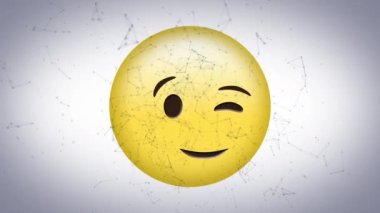Animation of smile emoji icon over network of connections on white background. global social media and communication concept digitally generated video.