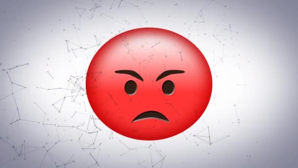 Animatie Van Communicatienetwerken Die Rode Boze Emoji Bewegen Witte Achtergrond — Stockvideo