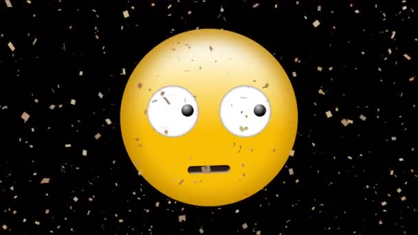 Animação Confetes Caindo Sobre Emoji Olhando Fundo Preto Conceito Global — Vídeo de Stock