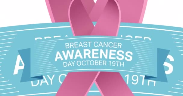 Animation Multiple Pink Ribbon Logo Breast Cancer Text Appearing White — Stock Video