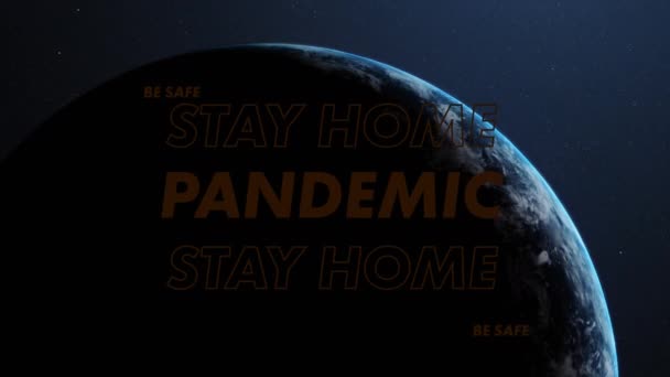 Red Stripes Stay Home Pandemic Text Globe Blue Background Coronavirus — Stock Video