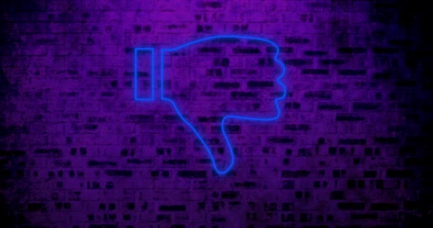 Animazione Sfarfallio Pollici Neon Giù Icona Sopra Muro Mattoni Social — Video Stock