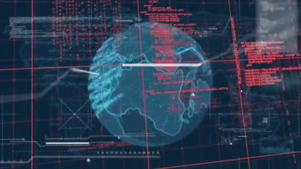 Interfaz Digital Con Procesamiento Datos Sobre Globo Giratorio Procesamiento Datos — Vídeo de stock