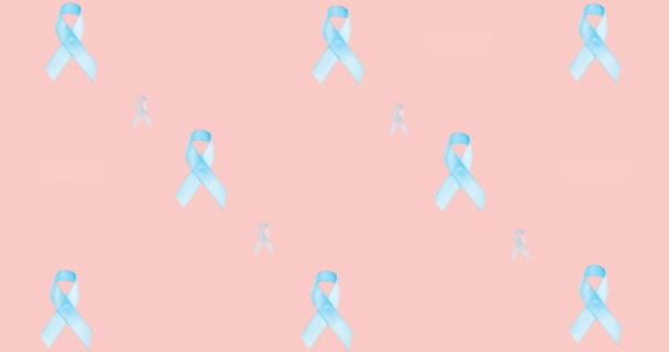 Animation Multiple Blue Ribbon Logo Donate Text Glowing Pink Background — Stock Video