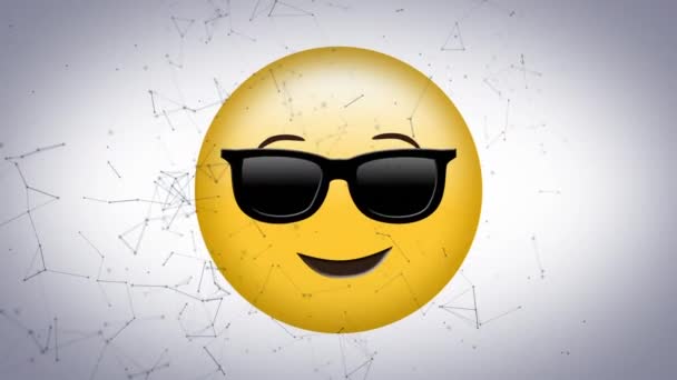 Digital Animering Nätverk Anslutningar Över Ansikte Bär Solglasögon Emoji Grå — Stockvideo