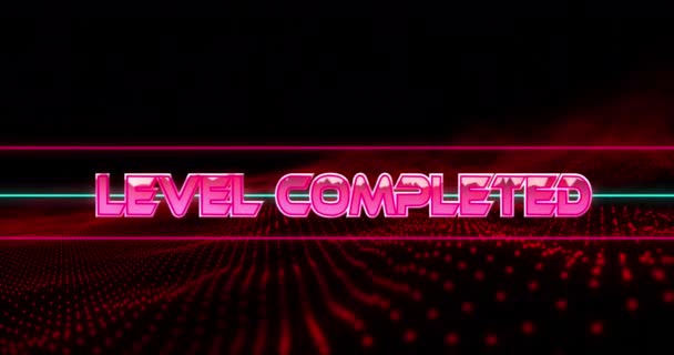 Animation Level Completed Text Black Background Video Game Entertainment Digitial — Vídeos de Stock