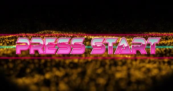 Animatie Van Pers Start Tekst Roze Metallic Letters Gouden Gaas — Stockvideo