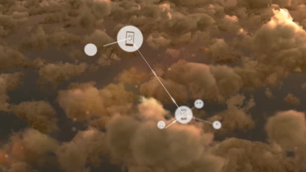 Animación Red Conexiones Con Iconos Sobre Nubes Negocios Globales Conexiones — Vídeo de stock