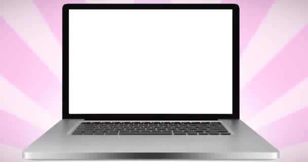 Animation Des Rosafarbenen Logos Und Liebestextes Auf Dem Laptop Bildschirm — Stockvideo