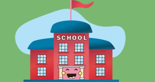 緑の背景に学校の建物のデジタルアイコンのアニメーション 学校教育と研究の概念をデジタルで生成し — ストック動画