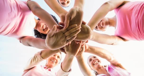 Diverse Lächelnde Frauen Die Von Unten Die Hände Die Sonne — Stockvideo