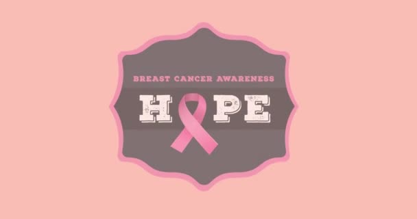 Animation Pink Ribbon Logo Breast Cancer Text Appearing Pink Background — Stock Video