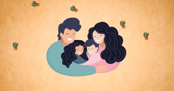 Kırmızı Arka Planda Kucaklaşan Aile Kompozisyonu Mutlu Aile Sevgi Destek — Stok video