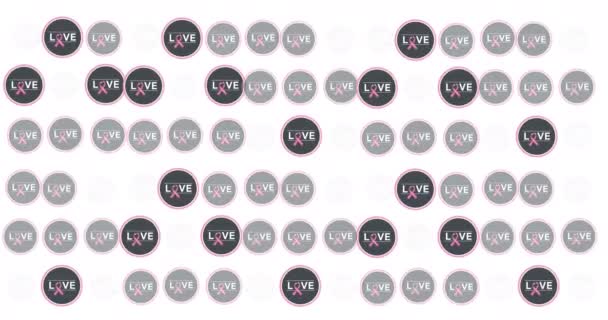 Animering Flera Rosa Band Logotyp Och Bröstcancer Text Glöder Vit — Stockvideo