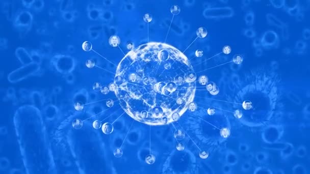 Dünya Üzerinde Bağlantıları Olan Hücrenin Animasyonu Küresel Covid Salgın Konsepti — Stok video