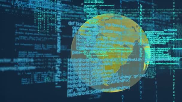 Animación Digital Del Procesamiento Datos Sobre Globo Giratorio Sobre Fondo — Vídeo de stock