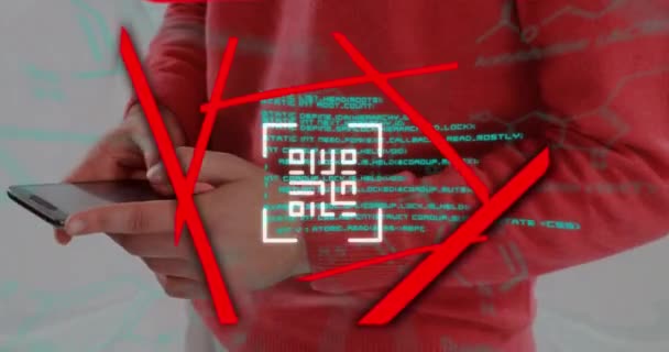 Neon Code Scanner Dan Pemrosesan Data Terhadap Pertengahan Manusia Menggunakan — Stok Video