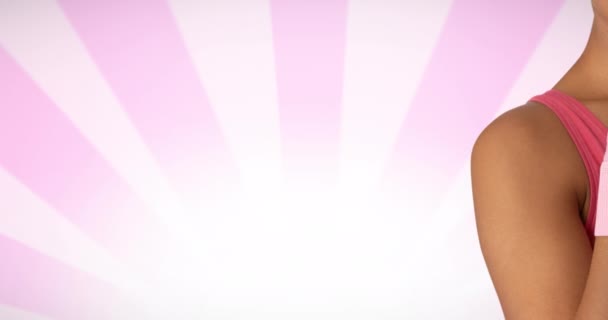 用粉红丝带标志在女守卫上动画 乳腺癌认识运动概念数字化生成的视频 — 图库视频影像