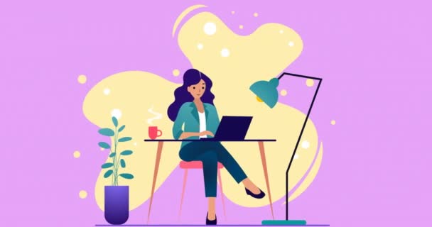 Composition Woman Working Purple Background Happy Family Love Support Concept — Stock Video