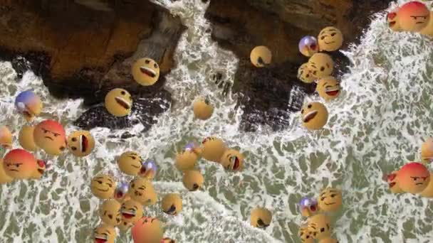 Composition Numérique Emojis Visages Multiples Flottant Contre Vue Aérienne Des — Video